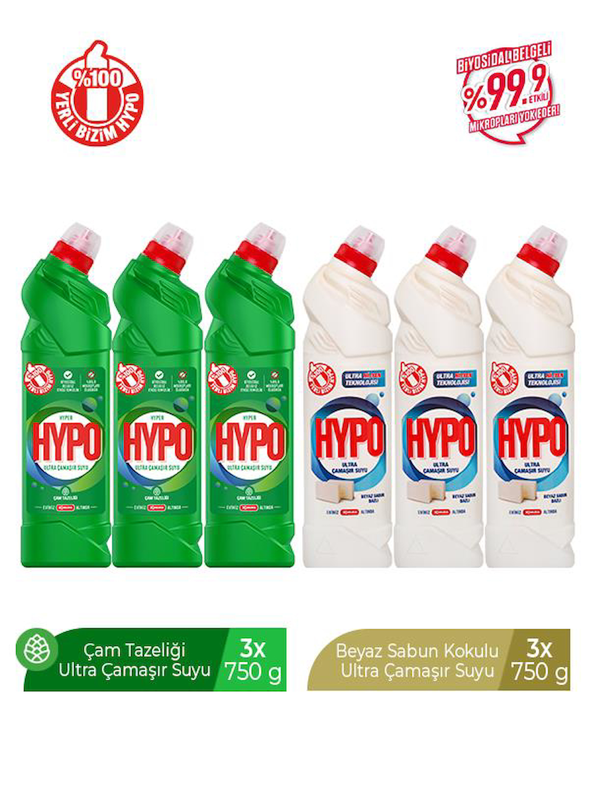 HYPER HYPO ULTRA ÇAMAŞIR SUYU 3 ÇAM VE 3 BEYAZ SABUN 750 GR X 6 ADET 