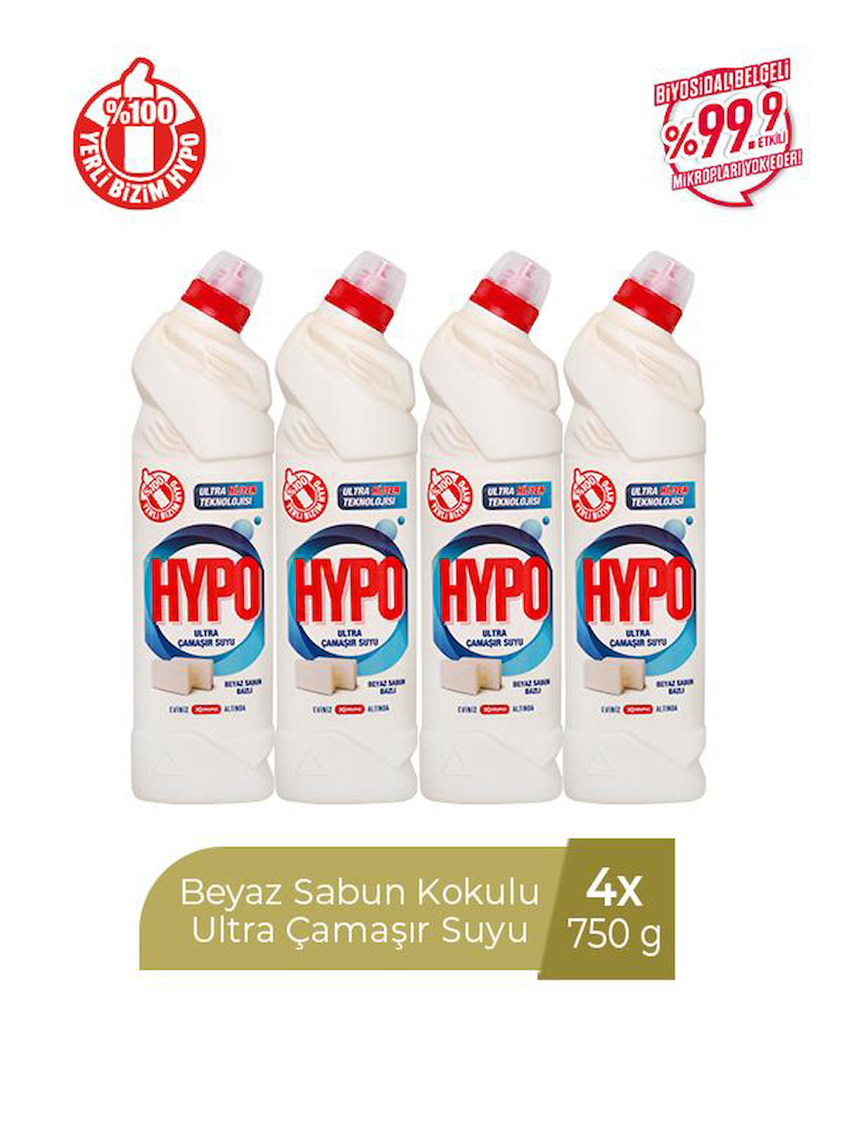 HYPER HYPO ULTRA ÇAMAŞIR SUYU BEYAZ SABUN 750 GR X 4 ADET