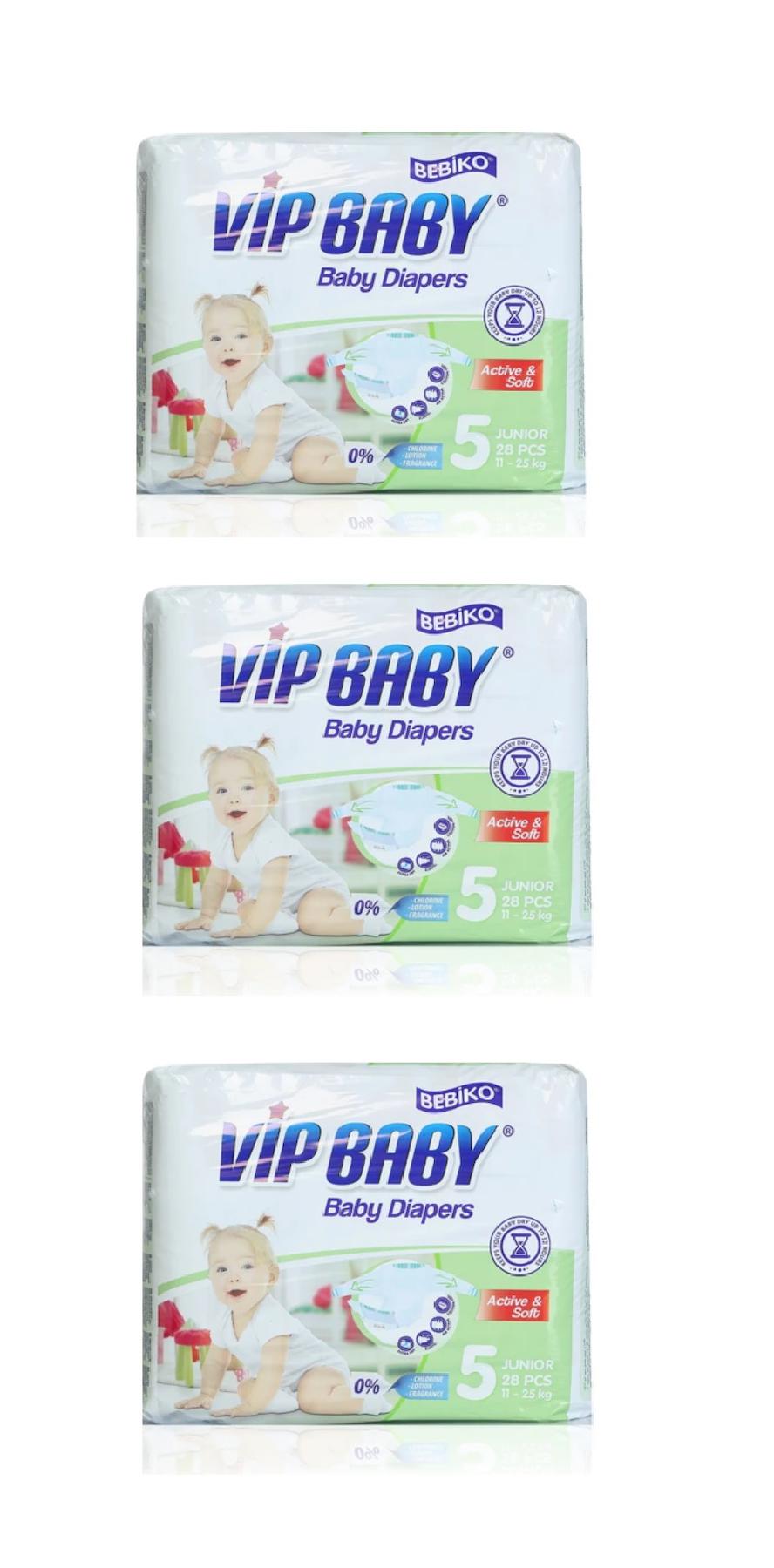 Bebiko Vip Baby Active & Soft 5 Numara Junior 3x28'li Cırtlı Bez