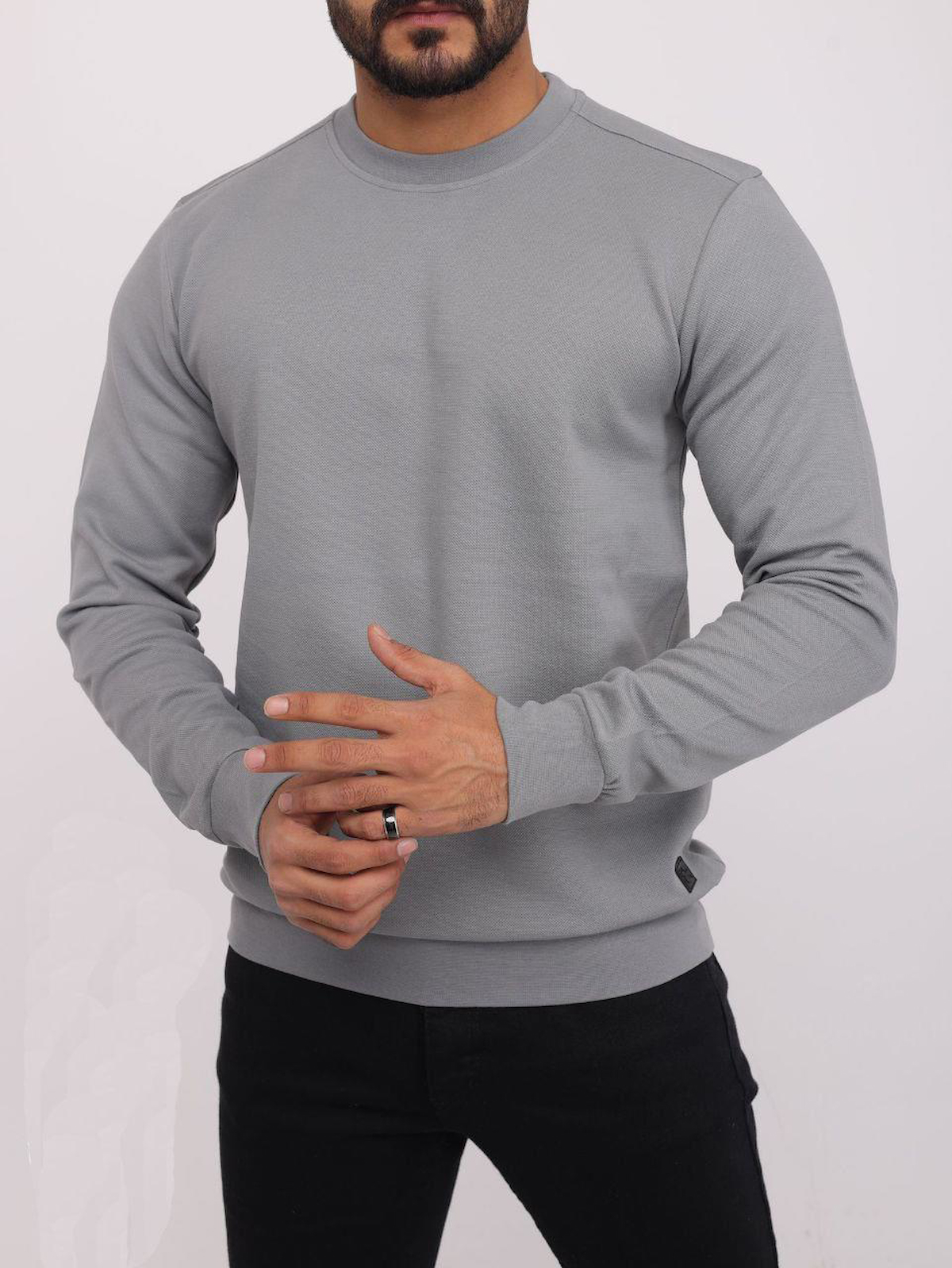 Troy Erkek Slim Fit Uzun Kol Sıfır Yaka Sweatshırt-6963