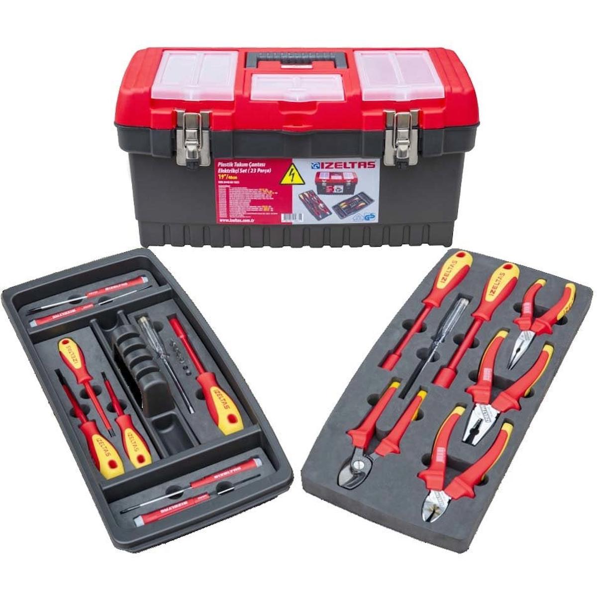İzeltaş 8440 Plastik Takım Çantası Elektrikçi Set 23 Parça (Dolu) 19'' 480x267x242