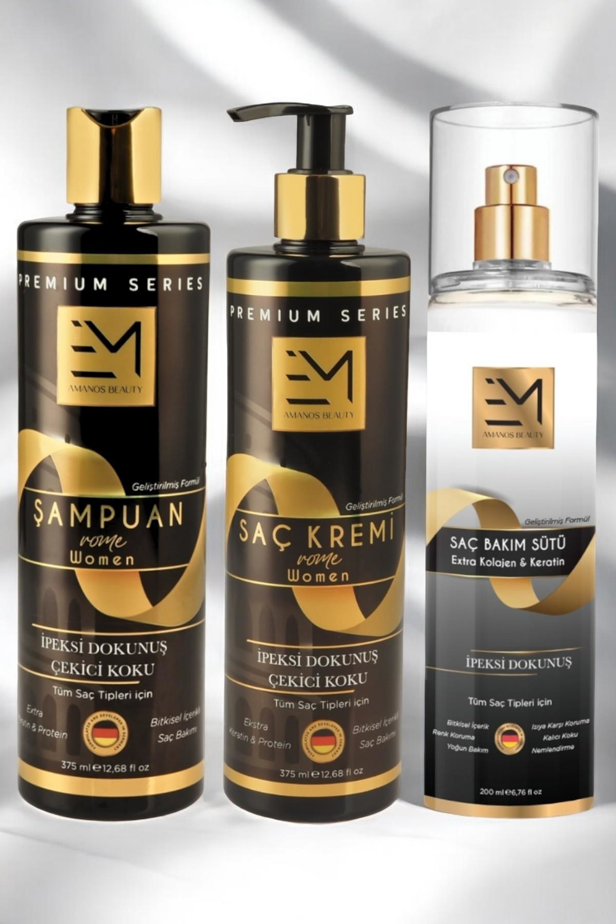 Kadın Rome Serisi 3lü Şampuan, Saç Kremi, Keratin Saç Bakım Sütü 375 Ml - 375 Ml - 200 ml