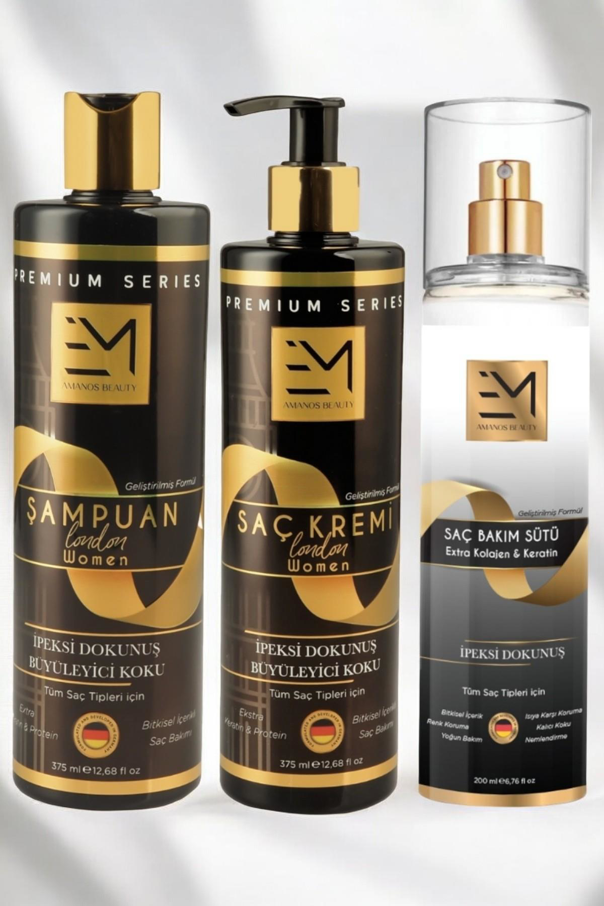 Kadın London Serisi 3lü Şampuan, Saç Kremi, Keratin Saç Bakım Sütü 375 Ml - 375 Ml - 200 ml