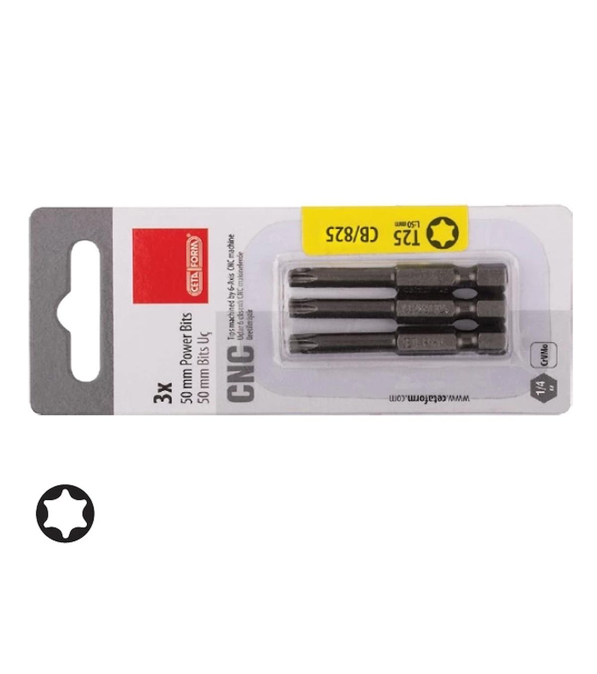 Ceta Form CB/826X 3 Parça 1/4 " TORX Bits Uç - T20 x 50 mm / Kartlı