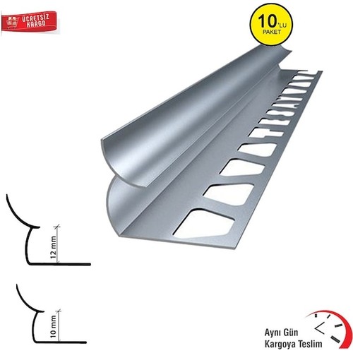 Milan Alüminyum Fayans Iç Köşe Profili 10 mm Mat Krom 10 Adet