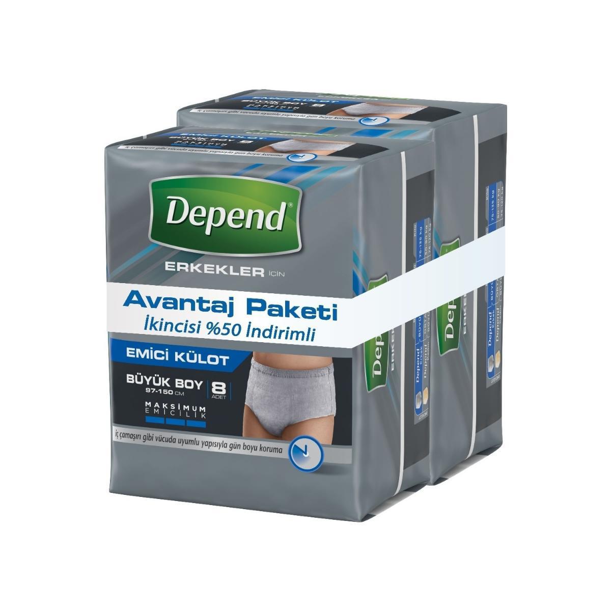 DEPEND EMİCİ KÜLOT BÜYÜK BOY ERKEK 8+8