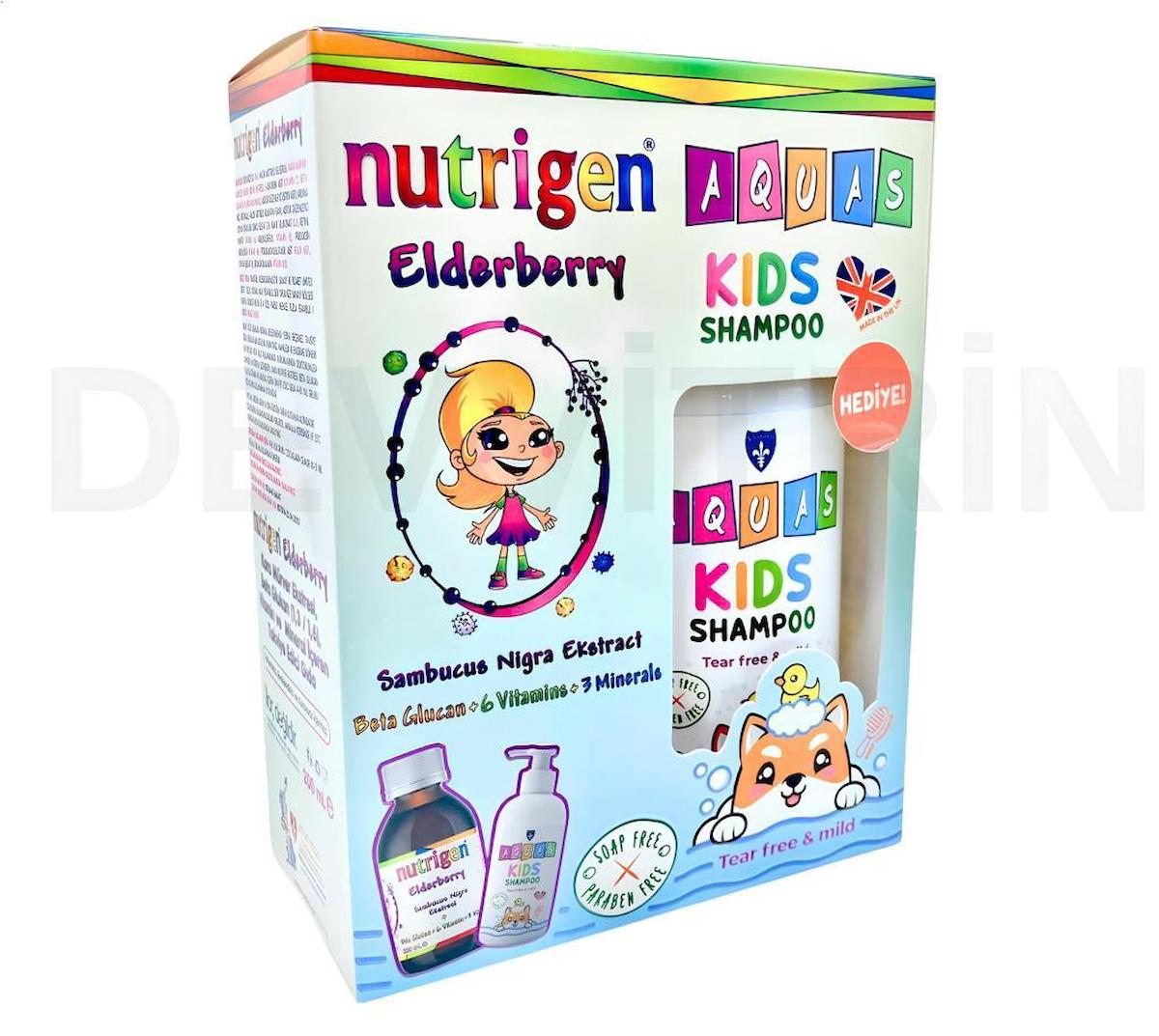 Nutrigen Elderberry Kara Mürver Şurup 200 ml + Aquas Kids Şampuan 250 ml Hediyeli