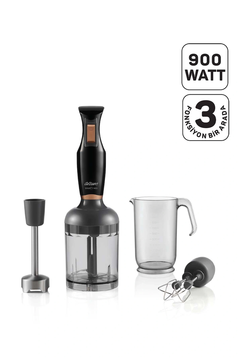 AR1108 Smarty Neo 900W El Blender Seti, Çırpıcı,Doğrayıcı Aparatlı, Paslanmaz Çelik Bıçaklı, Siyah
