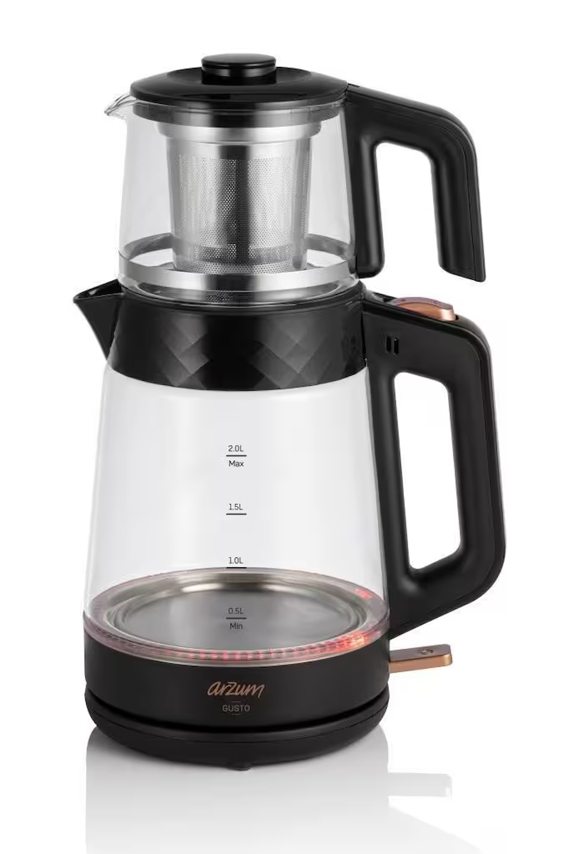 AR3101 Gusto Cam Çay Makinesi 1900 W, 0.9 L Demlik Kapasitesi, Siyah