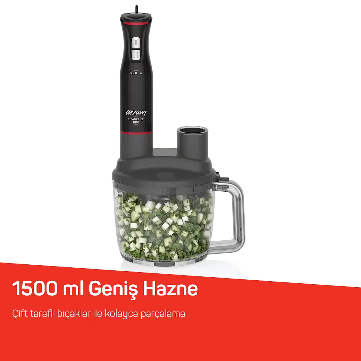 AR1204 Starchef Pro 1800W 4 Bıçaklı 1.5 L Hazneli 2 Kademeli Multi Blender Seti, Siyah