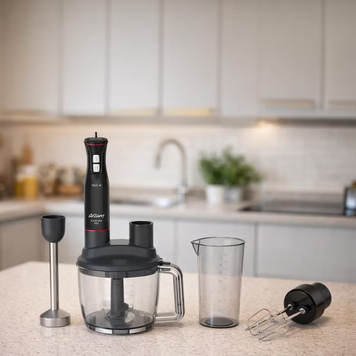 AR1204 Starchef Pro 1800W 4 Bıçaklı 1.5 L Hazneli 2 Kademeli Multi Blender Seti, Siyah