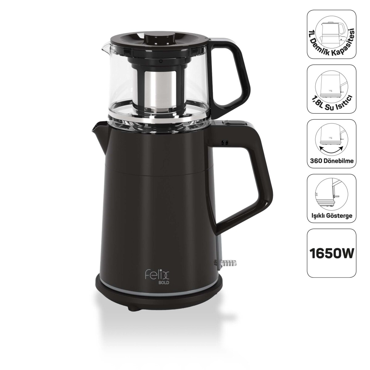 FL301 Felix Bold Çay Makinesi 1650W, Siyah