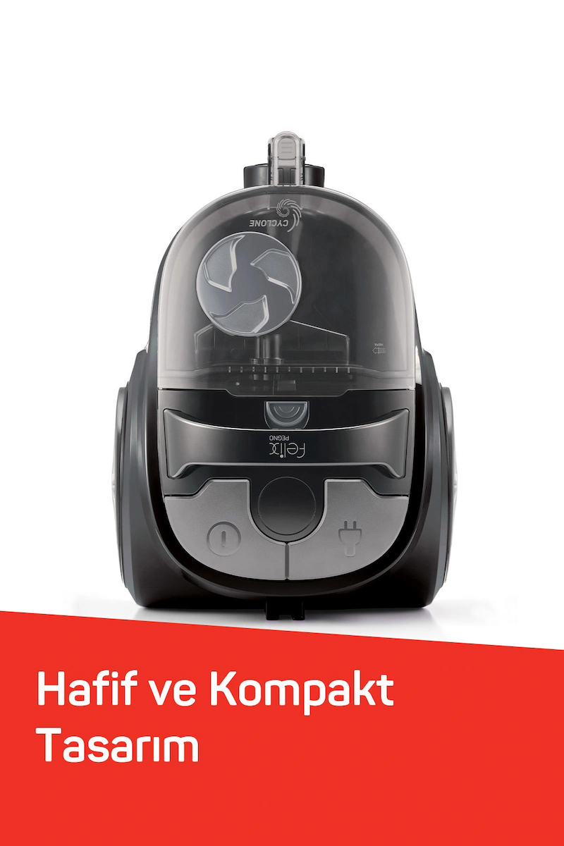 FL493 Felix Pegno Cyclone Filtreli 2,5 lt Toz Torbasız Elektrikli Süpürge,899W,HEPA Filtre,Gri