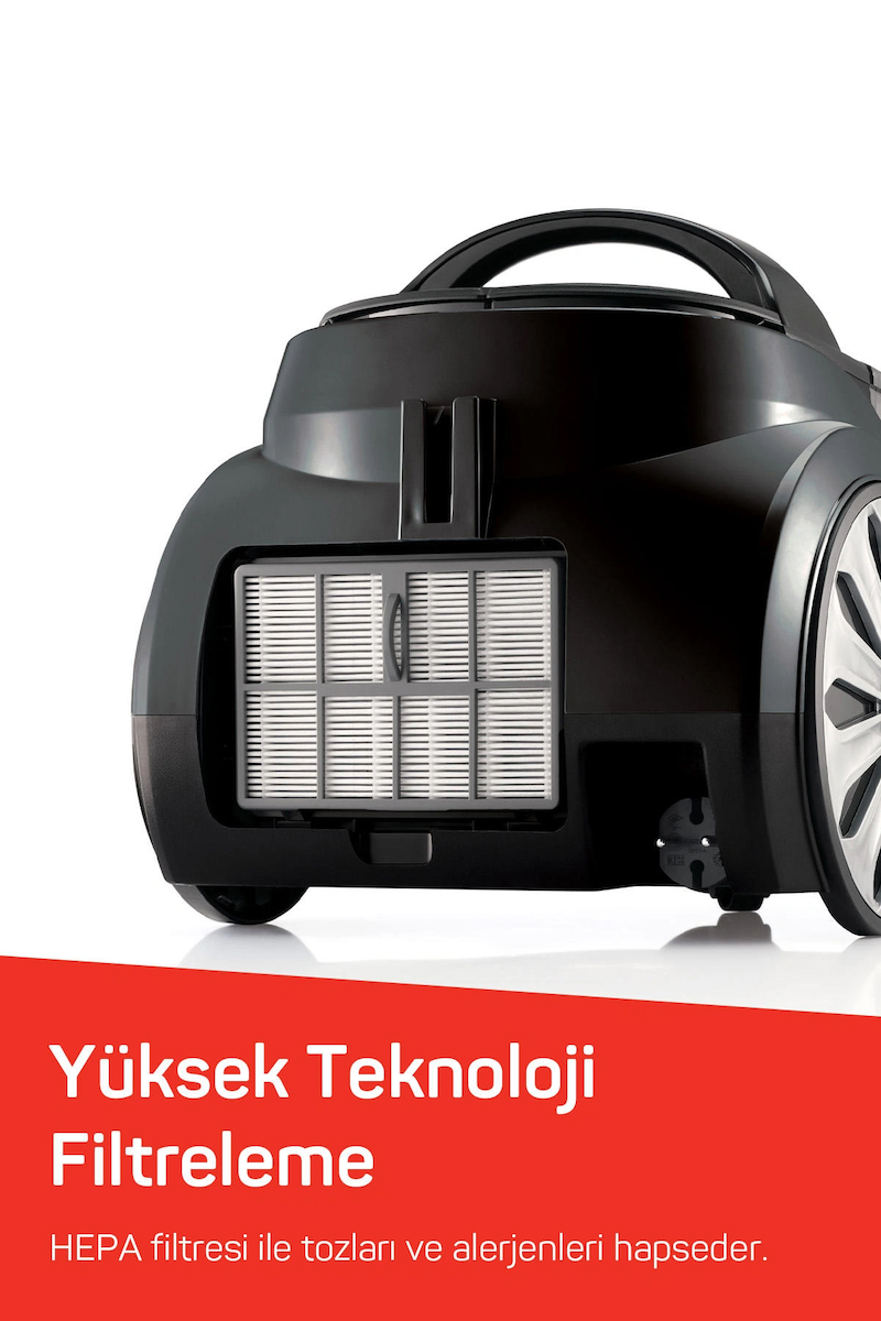 FL493 Felix Pegno Cyclone Filtreli 2,5 lt Toz Torbasız Elektrikli Süpürge,899W,HEPA Filtre,Gri