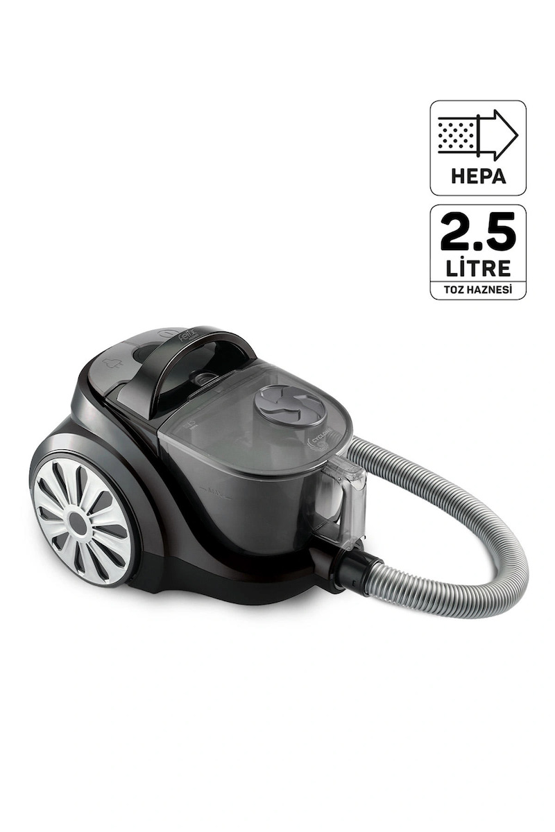 FL493 Felix Pegno Cyclone Filtreli 2,5 lt Toz Torbasız Elektrikli Süpürge,899W,HEPA Filtre,Gri