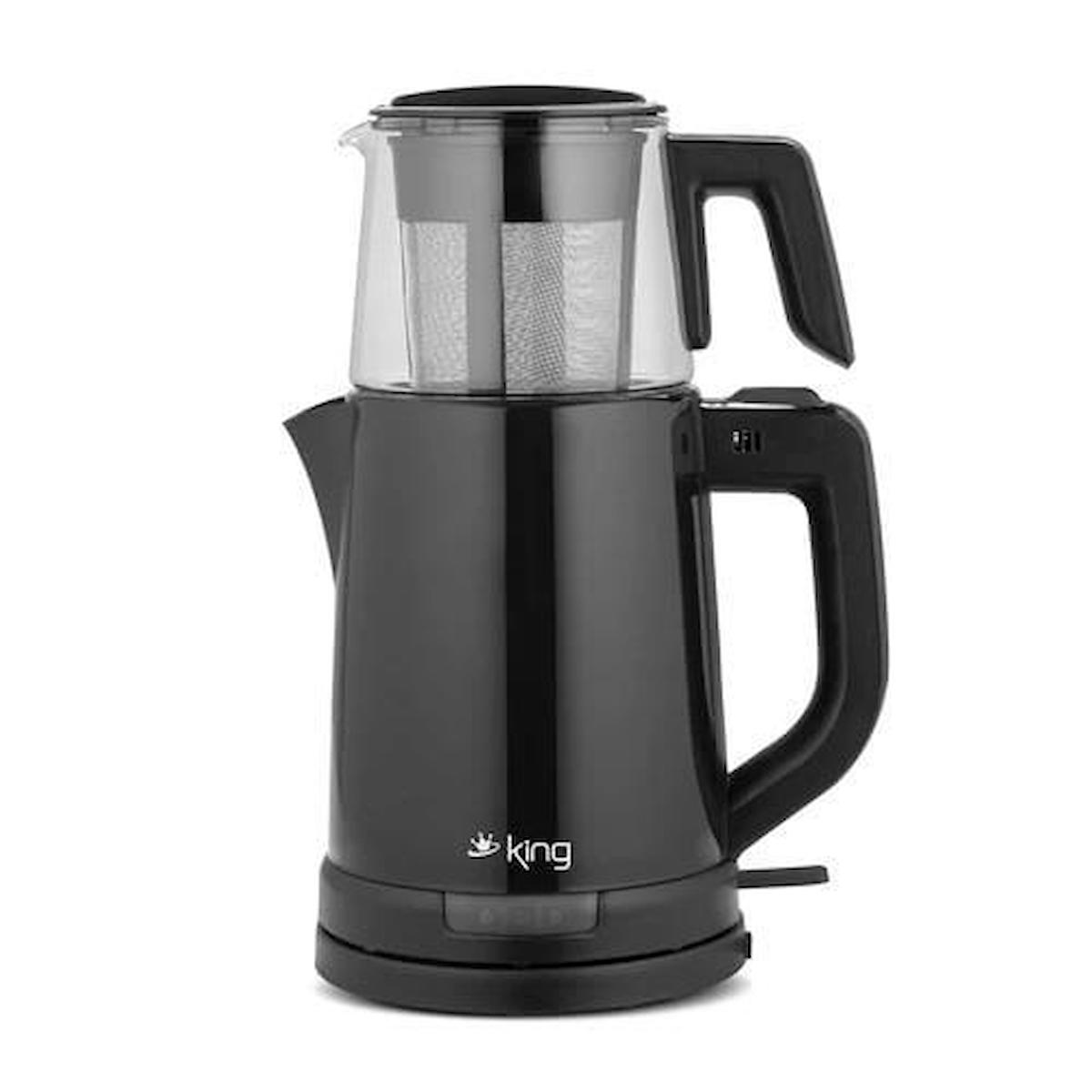 King KCM332 Tea Pro Siyah 1800 W Cam Demlikli Çay Makinesi