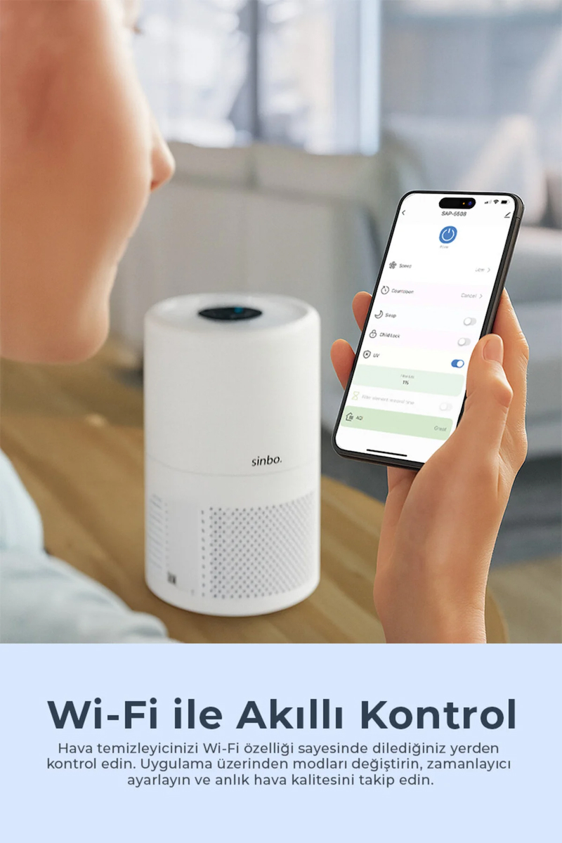 SAP-5508 Akıllı H13 Hepa Filtreli Wifi Özellikli Hava Temizleyici