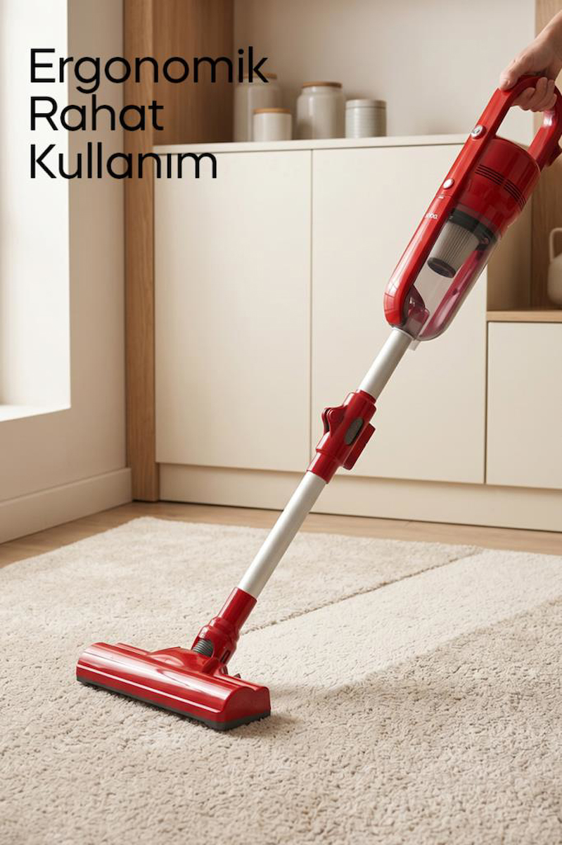 Sinbo SVC-8625 Kırmızı Dikey Elektrikli Süpürge Katlanır Borulu, El Süpürgesi, 800 ml Toz Hazneli