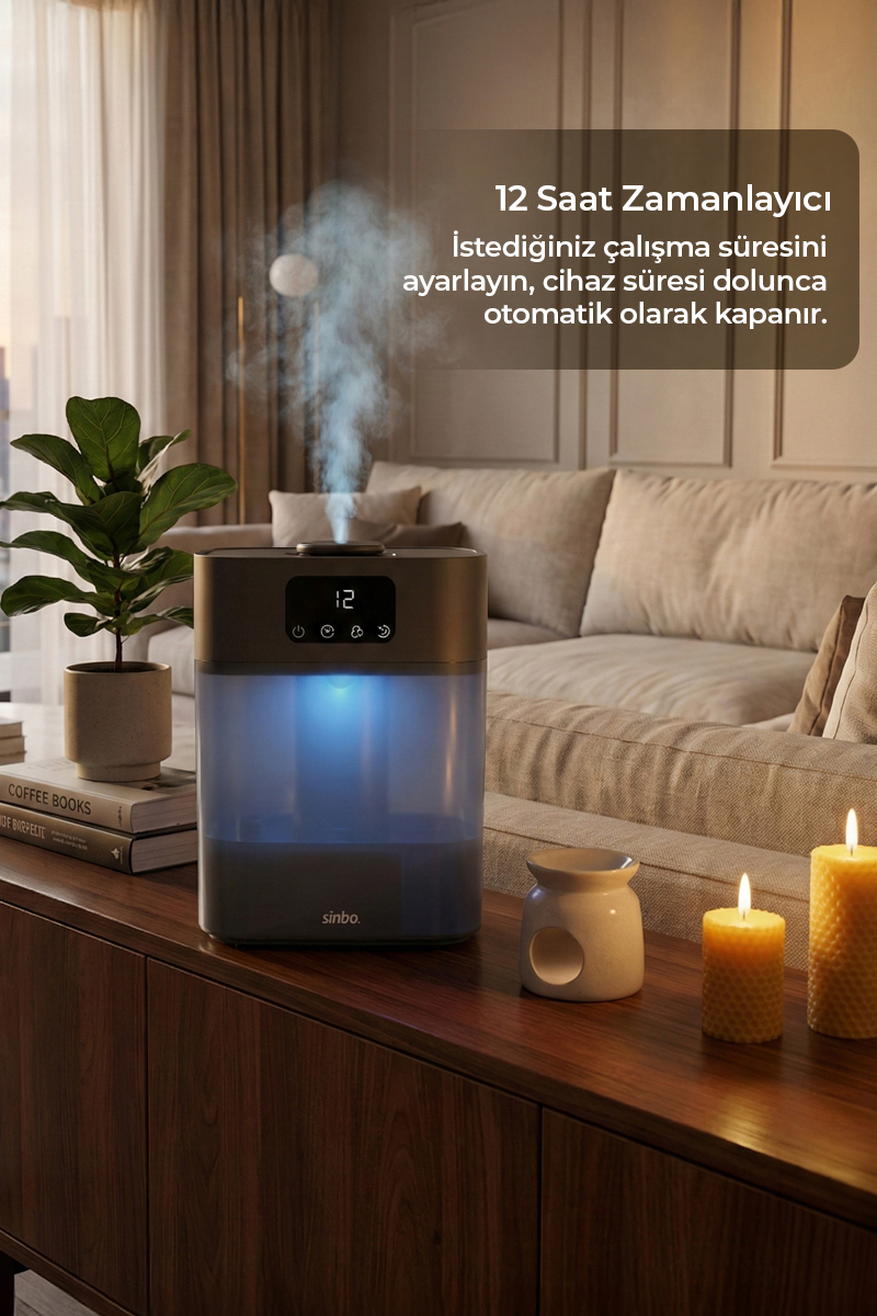 Sinbo SAH-6119 Ultrasonik Hava Nemlendirici – Siyah | Sessiz Çalışma, Şık Siyah Tasarım