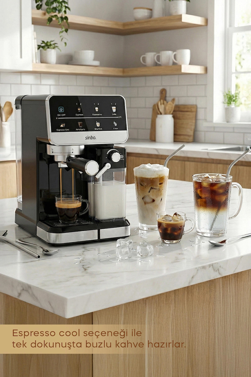 Sinbo Espresso Cappucino Latte 20 Bar Profesyonel Otomatik Espresso Makinesi, Süt Köpürtücülü, Kapsül Kullanım Aparatı, 6 Farklı Kahve Seçeneği, Dokunmatik Ekran SCM-2996Pro
