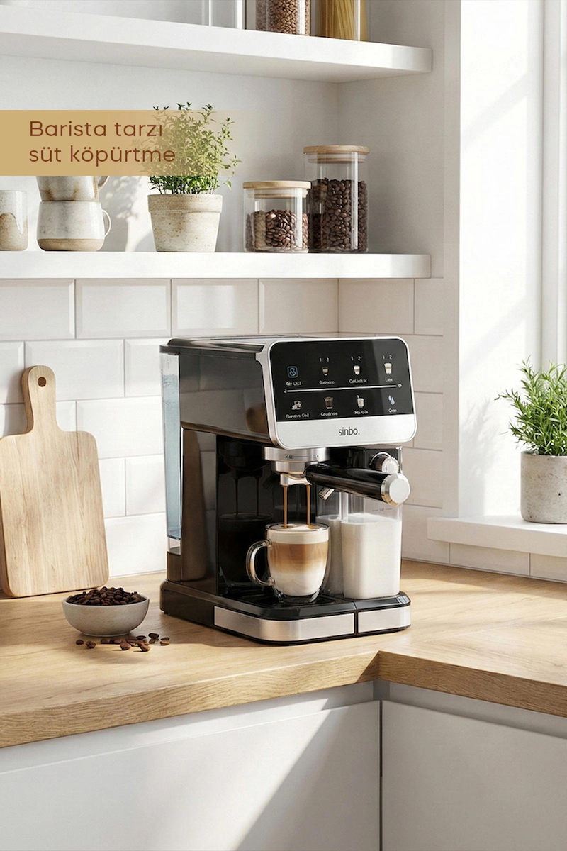 Sinbo Espresso Cappucino Latte 20 Bar Profesyonel Otomatik Espresso Makinesi, Süt Köpürtücülü, Kapsül Kullanım Aparatı, 6 Farklı Kahve Seçeneği, Dokunmatik Ekran SCM-2996Pro