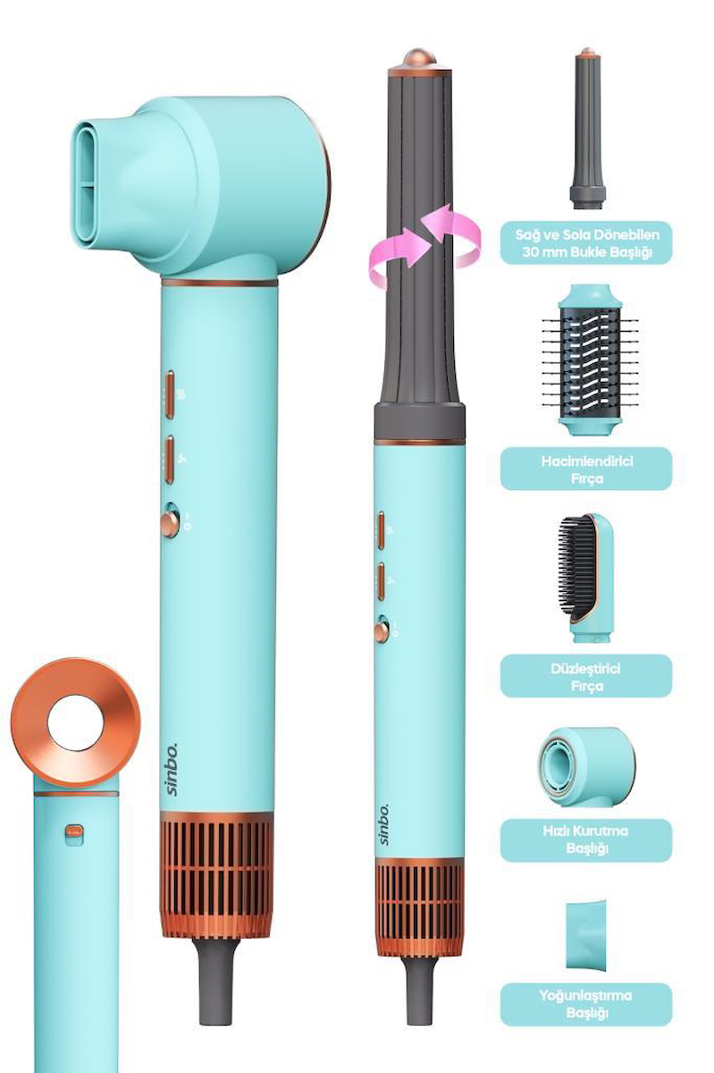 Sinbo SHD-1729 5in1 Compact Multi-Styler Saç Kurutma & Şekillendirme Makinesi-Mavi