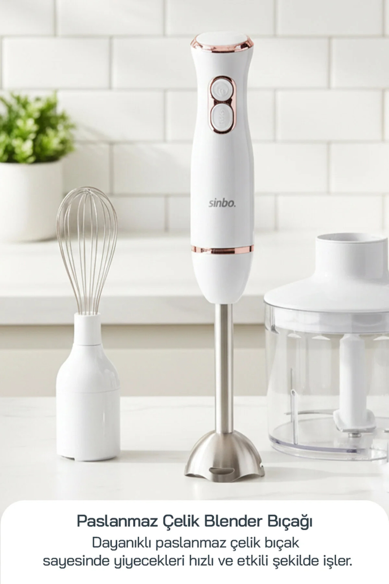 SHB-7530 Çok Fonksiyonlu El Blender Seti – Rose Gold – Doğrayıcı & Çırpıcı Aparatlı