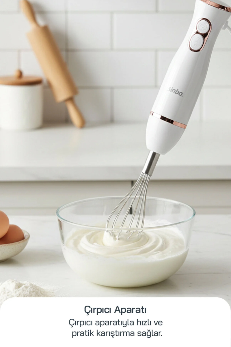 SHB-7530 Çok Fonksiyonlu El Blender Seti – Rose Gold – Doğrayıcı & Çırpıcı Aparatlı