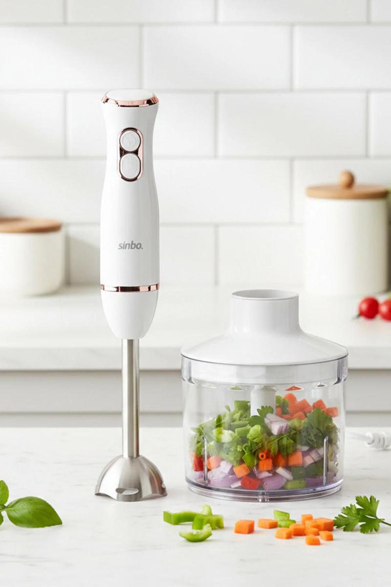 SHB-7530 Çok Fonksiyonlu El Blender Seti – Rose Gold – Doğrayıcı & Çırpıcı Aparatlı