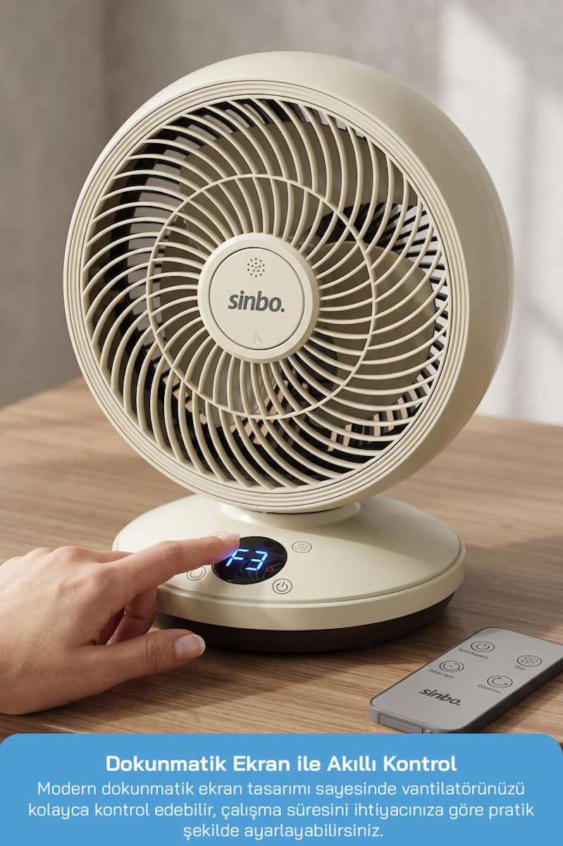 Sinbo SF-7702 Uzaktan Kumandalı Sessiz Mini Vantilatör Aroma Terapi Koku Yuvalı Otomatik Salınımlı