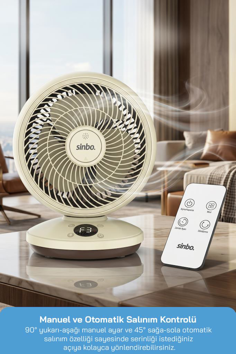 Sinbo SF-7702 Uzaktan Kumandalı Sessiz Mini Vantilatör Aroma Terapi Koku Yuvalı Otomatik Salınımlı