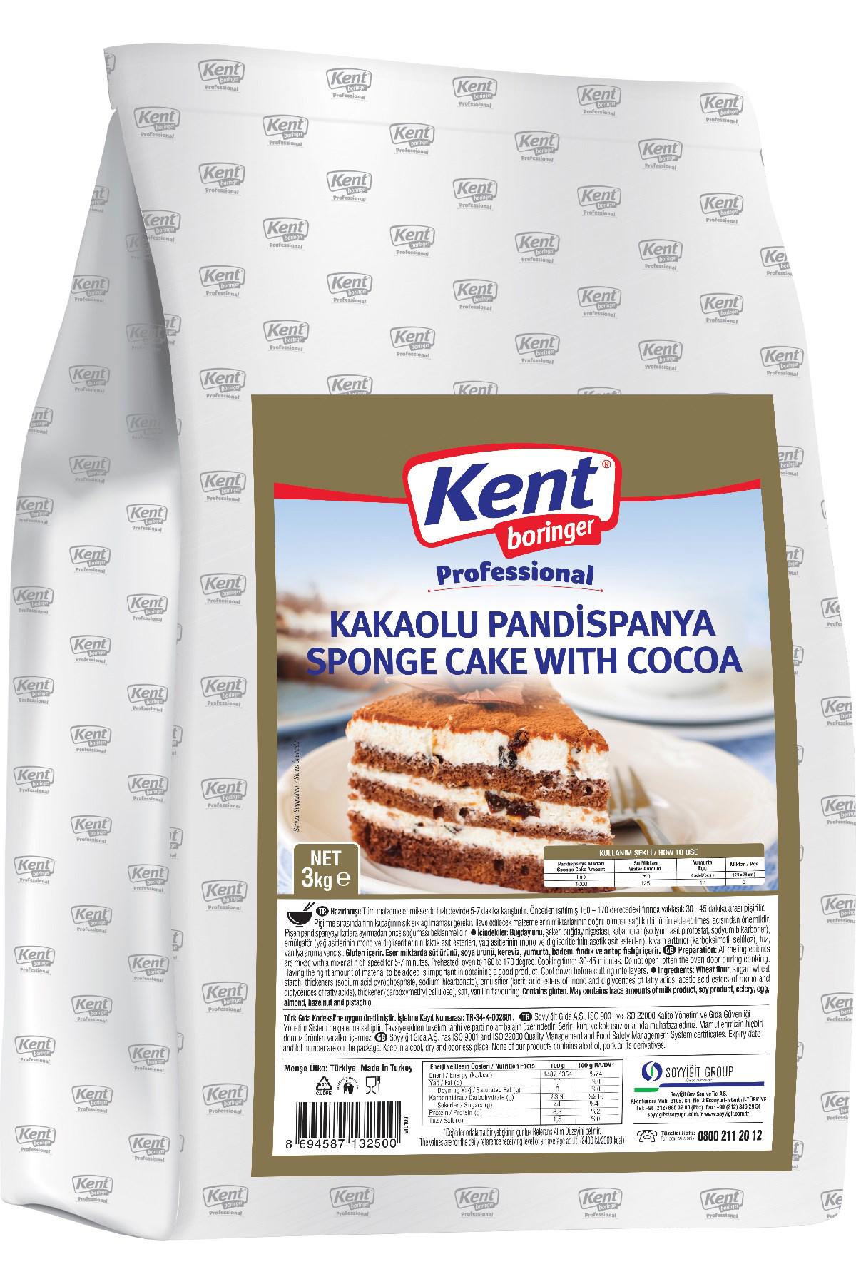 Kent Boringer Professional Kakaolu Pandispanya Keki 3 Kg