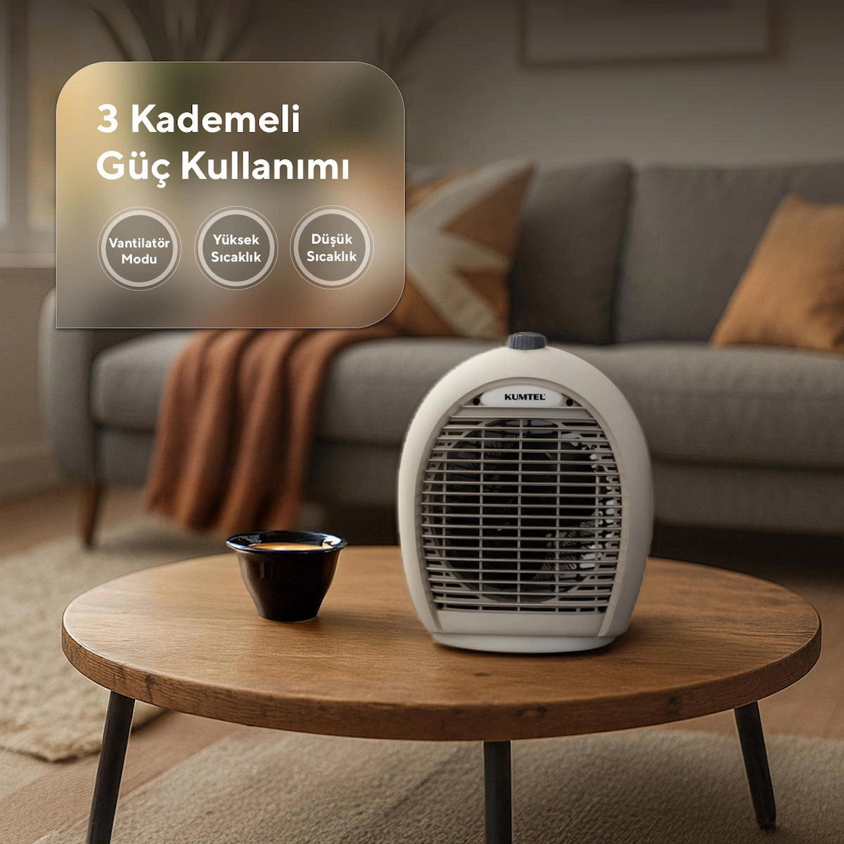 Kumtel LX6331 Fanlı Isıtıcı, 3 Kademeli, Bej, 2000 W