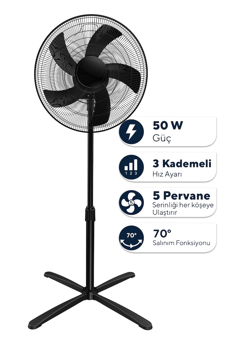 Kumtel KTF-355 Siyah Ayaklı Vantilatör