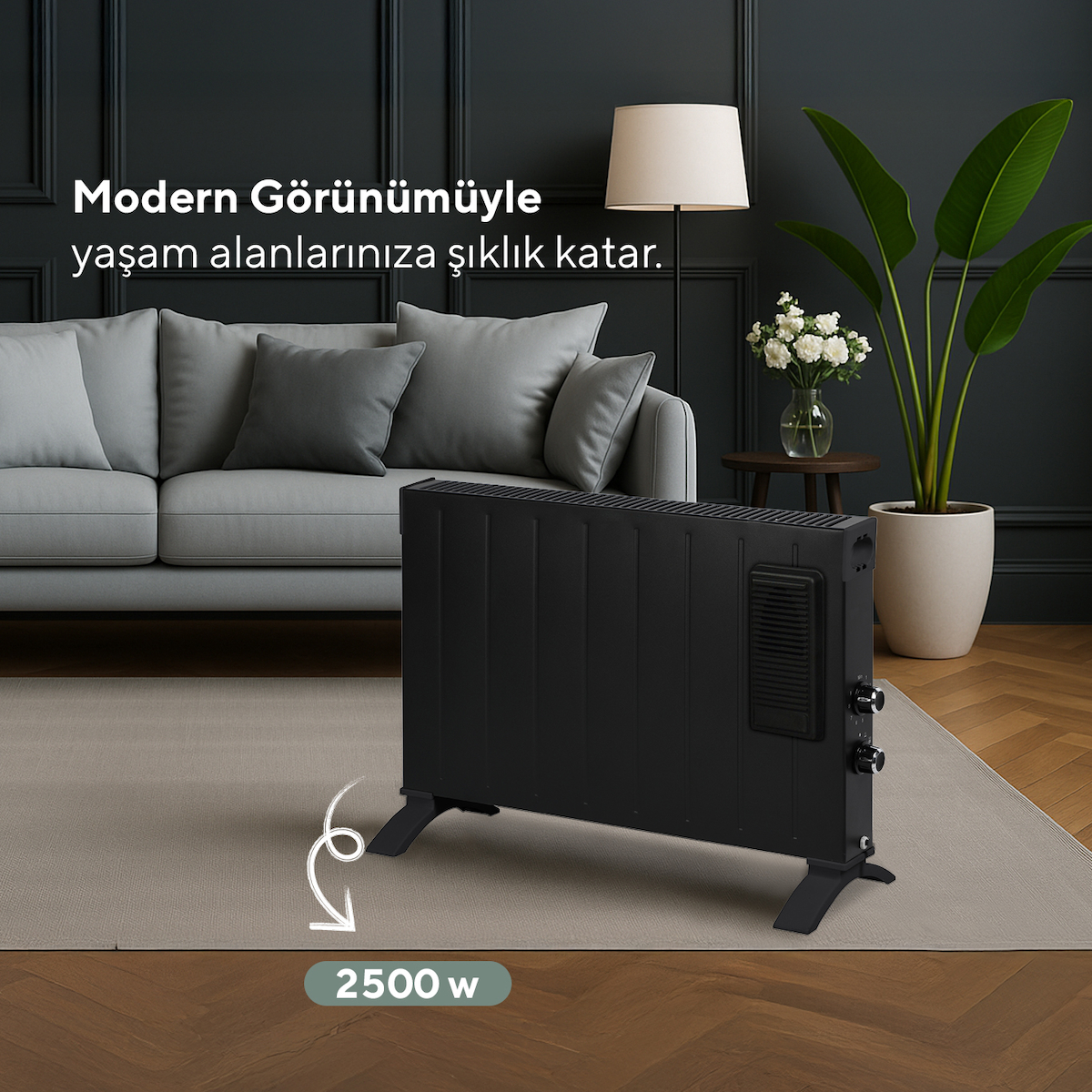 Kumtel Siyah Fanlı Konvektör Isıtıcı 2500W HC-2952