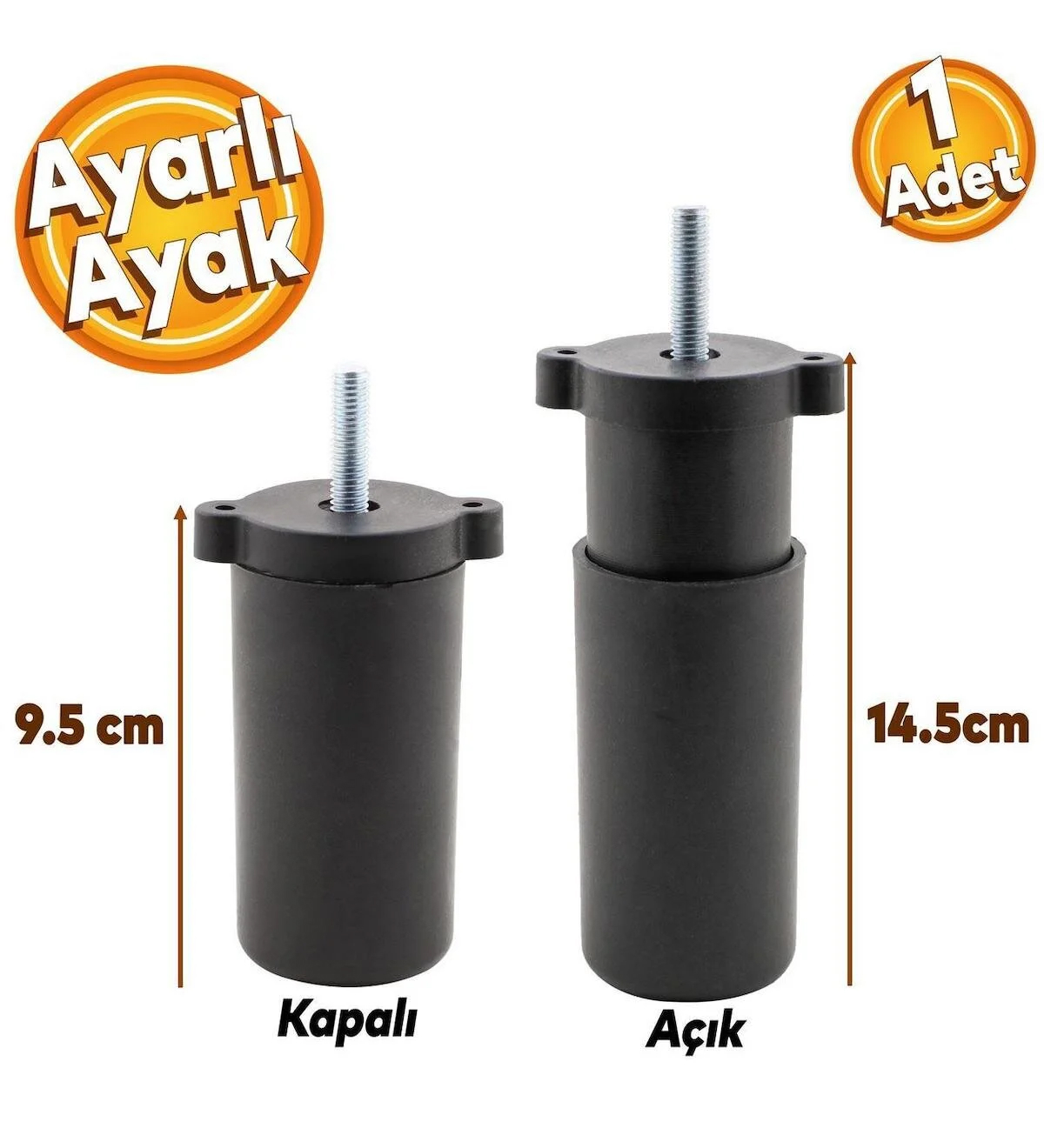 Ayarlanabilir Gizli Ayak 13/19 Cm Siyah 1 Adet