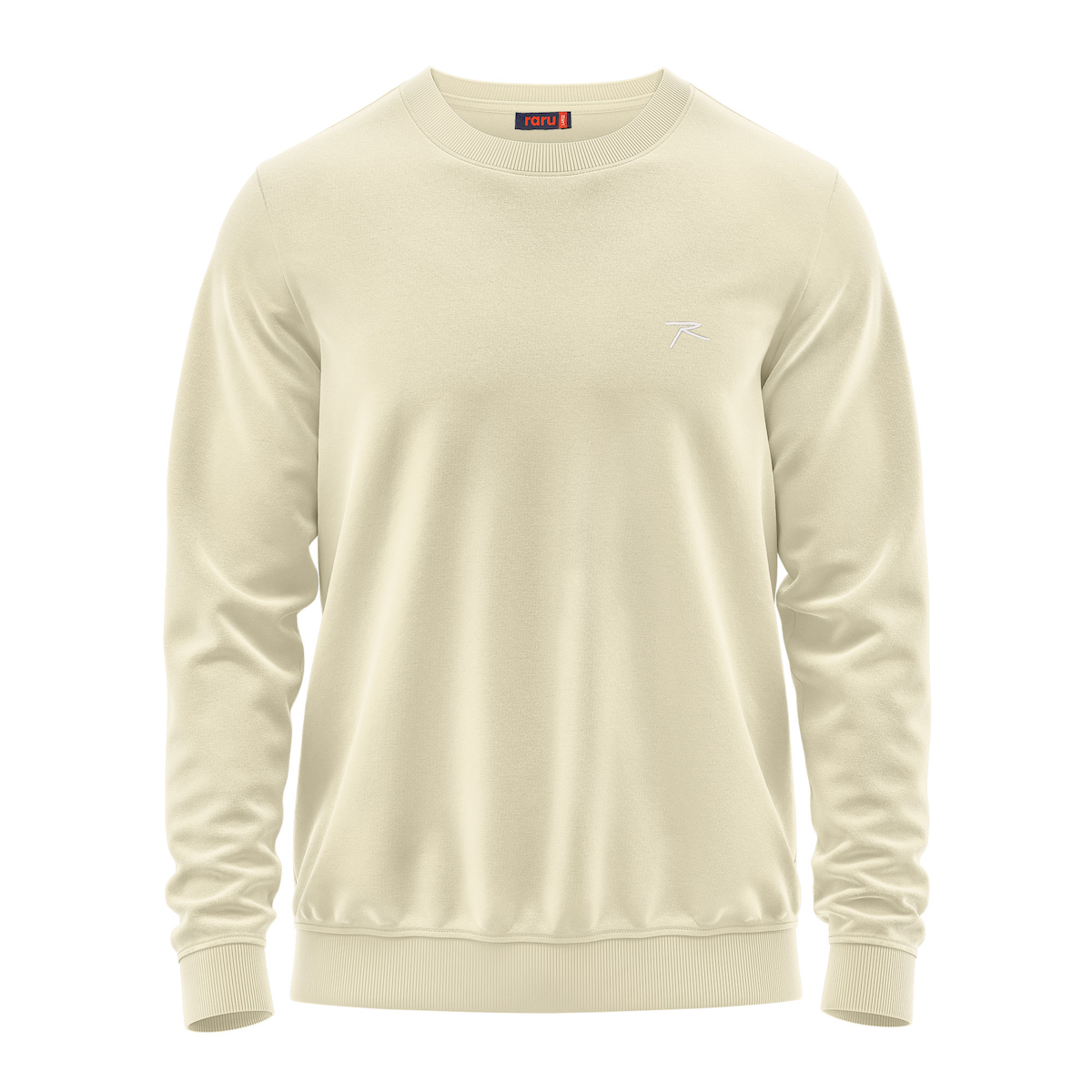 Raru %100 Pamuk Bisiklet Yaka Unisex Basic Sweatshirt AUDAX EKRU