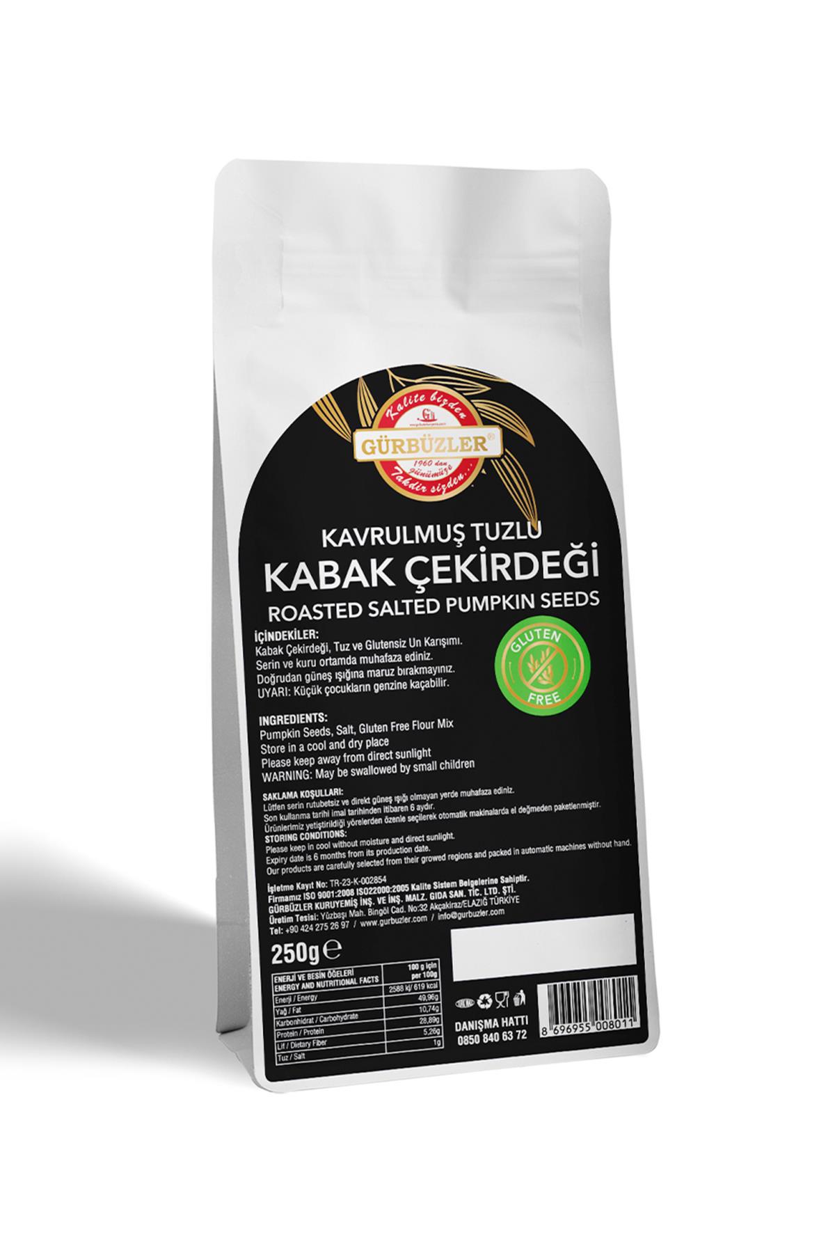 Gürbüzler Glutensiz Kabak Çekirdeği Kavrulmuş Tuzlu 250 Gram