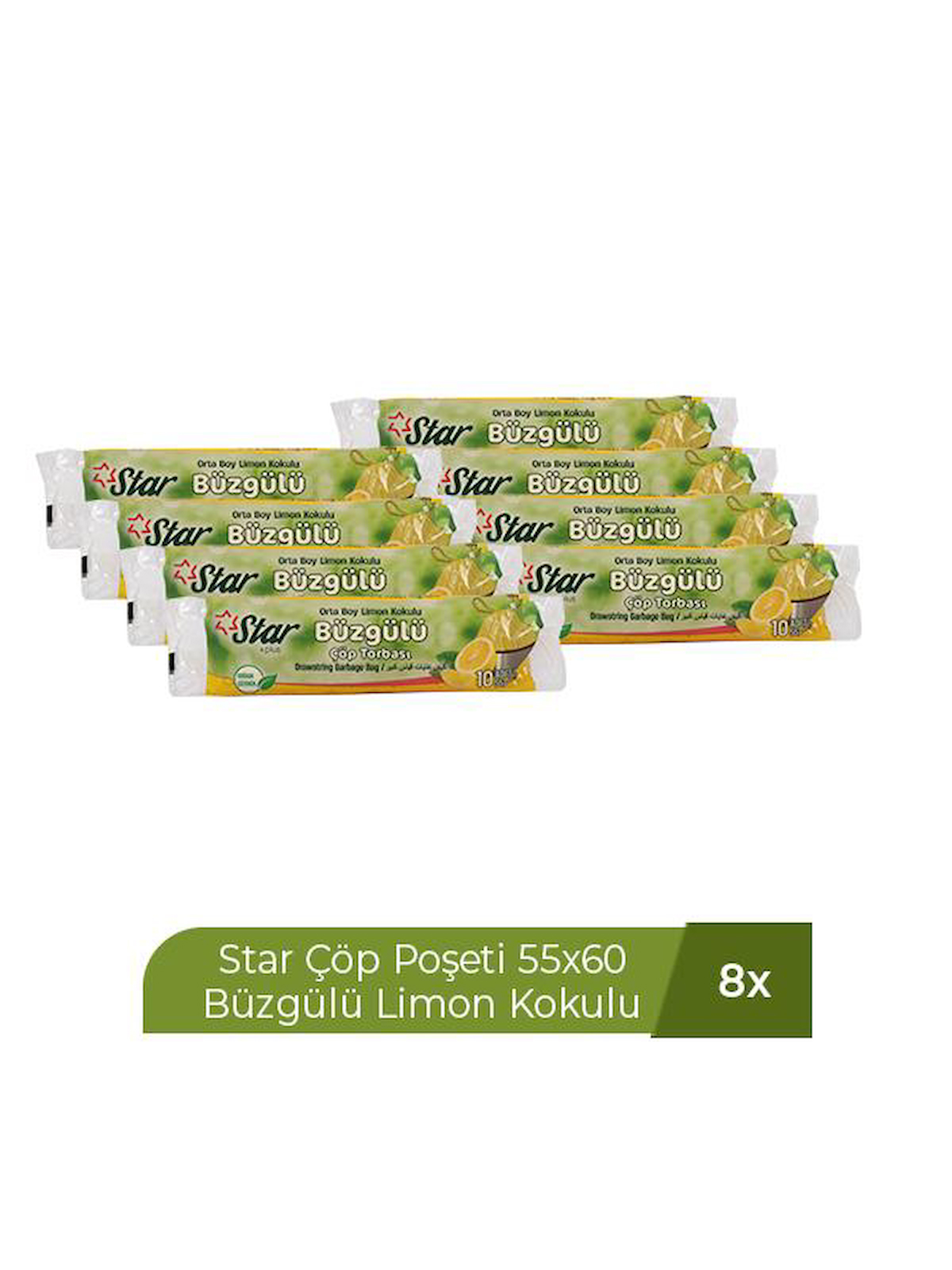 STAR ÇÖP POŞETİ 10'LU 55 X 60 ORTA BÜZGÜLÜ LİMON X 8 ADET