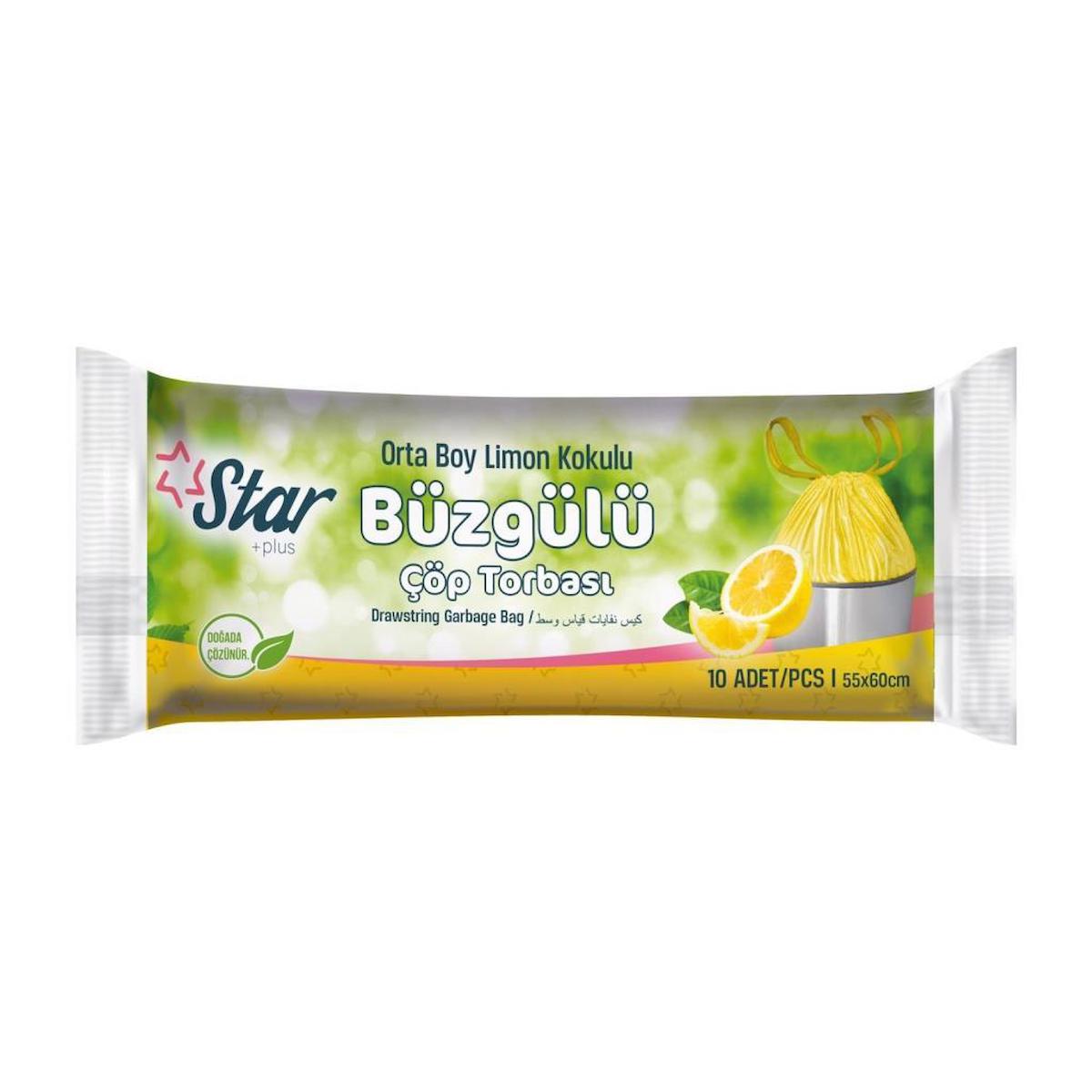 Star Plus Büzgülü Çöp Torbası Orta Boy 55X60 cm. Limon Kokulu