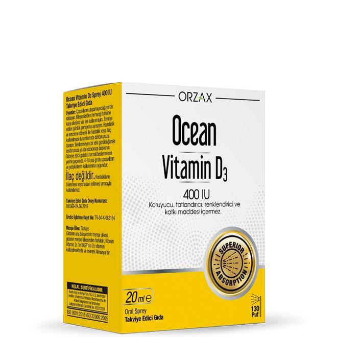 Orzax Ocean Vitamin D3 400 IU Sprey 20 ml