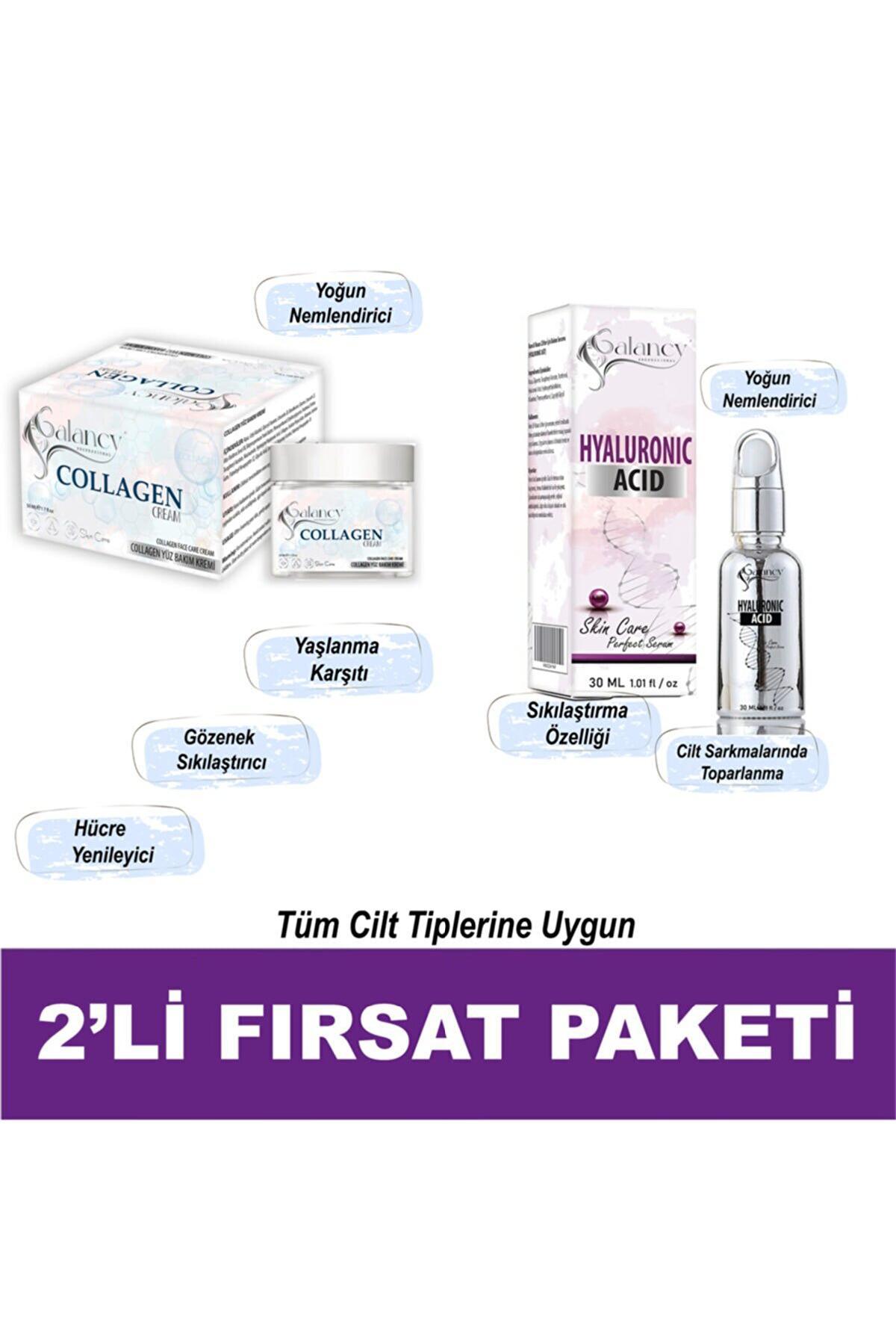 Galancy Hyaluronic+Kolajen Tüm Cilt Tipleri İçin Su Bazlı Yağsız Nemlendirici Yüz Bakım Seti