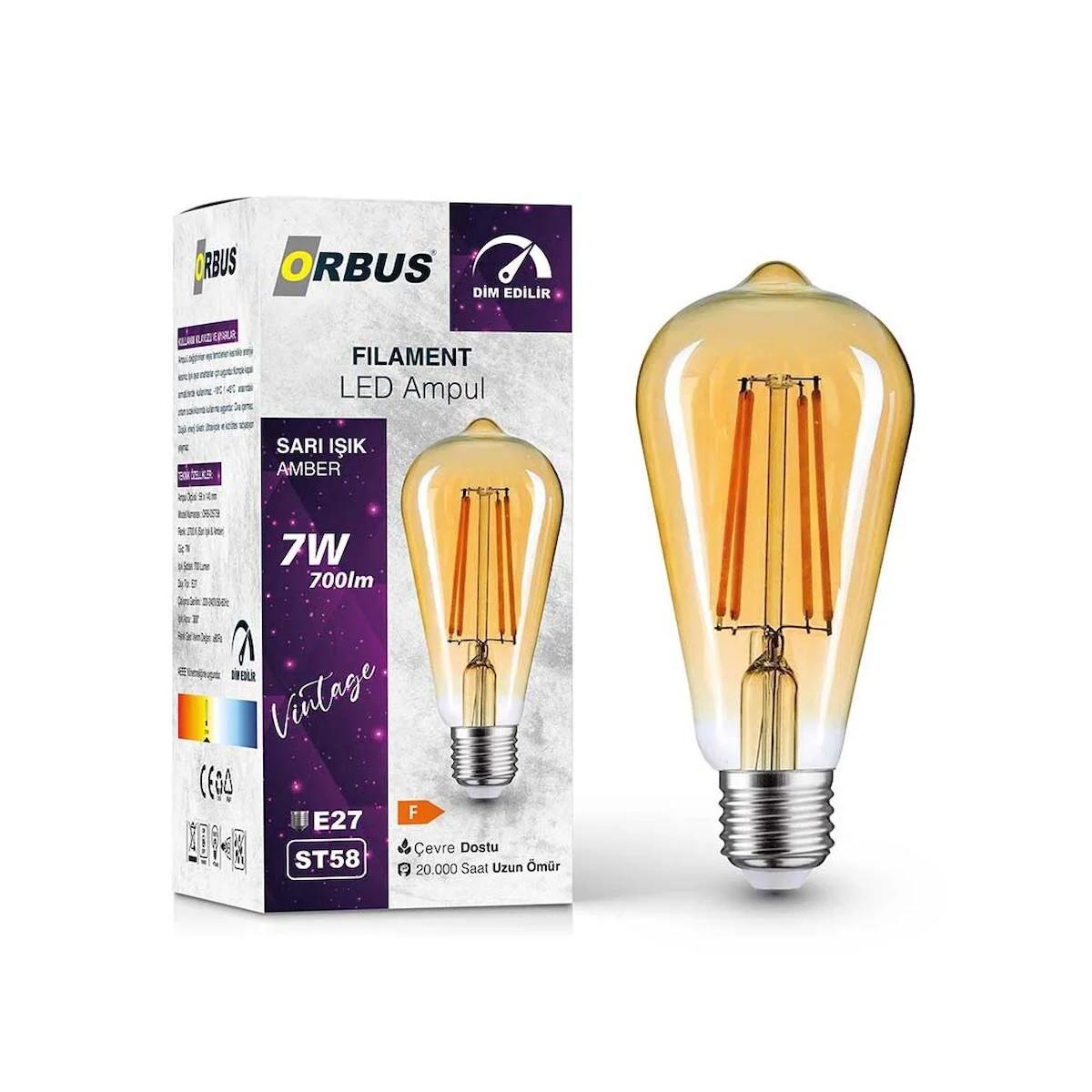 ORBUS 7W E27 Filament LED Ampul - Dim Edilebilir - DST58