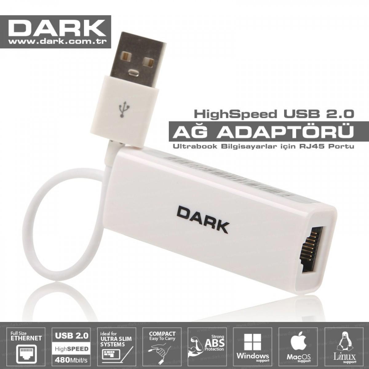 Dark DK-NT-U2LAN USB 2.0  to RJ454 10/100 Ethernet USB Ethernet Ağ Adaptörü