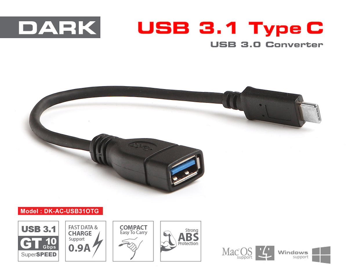 Dark DK-CB-USB31OTG USB 3.0 to USB 3.1 Type C USB Dişi-Erkek OTG Data Kablosu