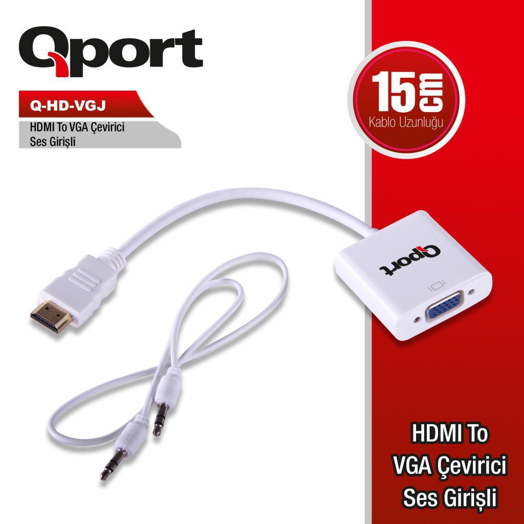 Q-PORT HDMI--- VGA+SES ÇEVİRİCİ