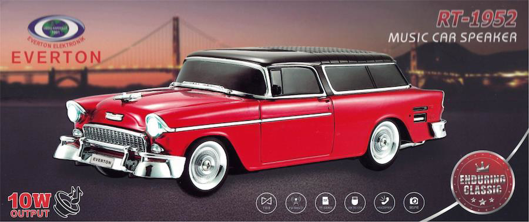 EVERTON RT-1941 Kırmızı Bluetooth Fm-Usb-Tf-Aux Şarjlı Nostaljik Radyo