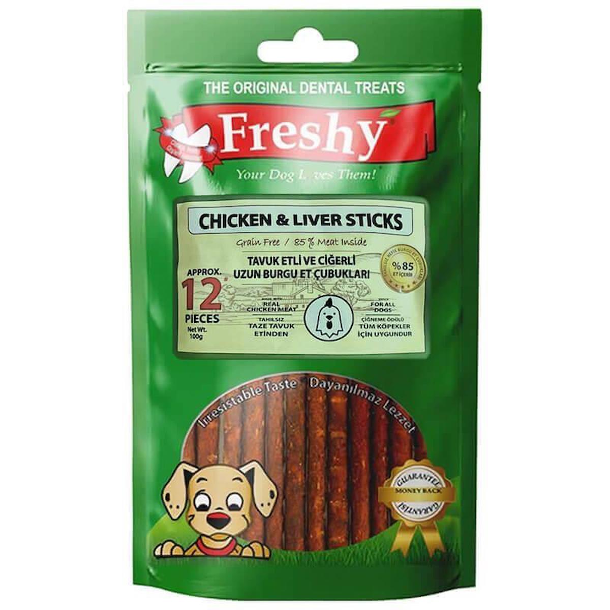 Freshy  Chicken & Liver Sticks Tavuk Etli Ciğerli Burgu Çubukları 100 Gr