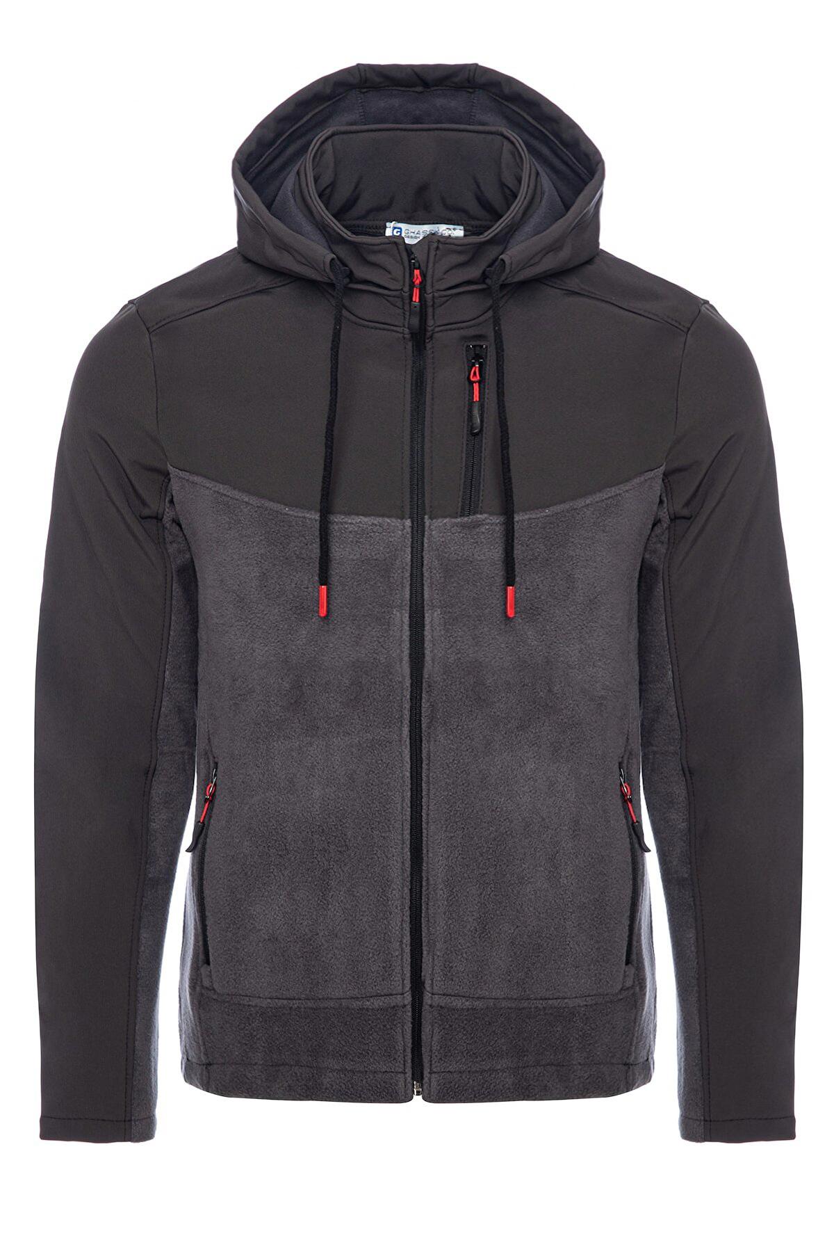 Ghassy Co. Erkek Çıkarılabilir Kapşonlu Softshell Polar Garnili Spor Mont