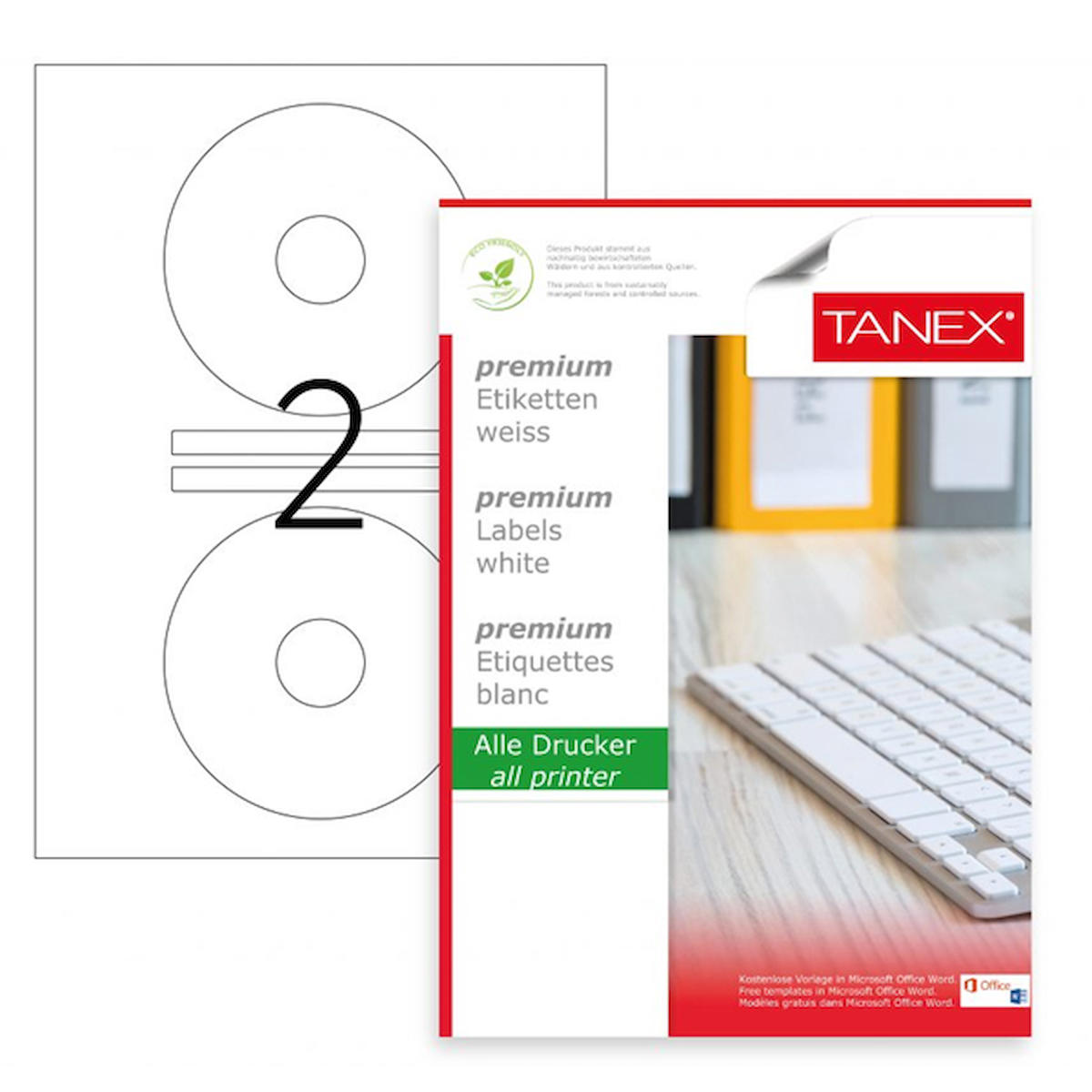 Tanex Cd Etiketi Laser-Copy-Inkjet 100 YP 118x41 MM TW-2041